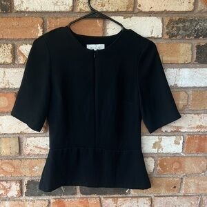 A.L.C Black Front Zip Back Cut Out Peplum Top